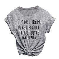 general3 "I'm NOT Trying to BE Difficult Women Short Sleeve T-Shirt Fashion Plus Size Letter Print Tops Loose Blouse (Gray, XXX-Large)