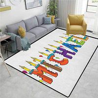YucouHome Michael Non Slip Area Rug Girls Bedroom, Festive Gathering Theme Colorful Birthday Cake Design Joyous Composition of Letters, Fashionable High Class Living Bedroom Rugs(2'x 6') Multicolor