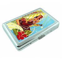 Perfection In Style Metal Silver Cigarette Case Vintage Hawaiian Art Design 009
