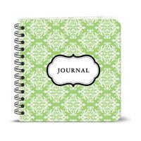 Spiral-bound Journal - 7.25" Square - Damask Design - Green