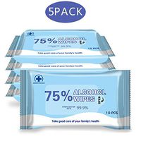 Alcohol Wipes Portable Design (5 Packs, 50 Pcs) Wet Wipes 75% Alcohol Cleaning Wet Wipes for Family Daily Protection Hand Cleaning Travel Office Electronics School All Purpose (5 Packs-50 Pcs)