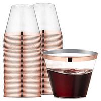 9 oz Rose Gold Rimmed Plastic Cups Clear Plastic Tumblers - Disposable Hard Party Wedding Plastic Cups 60 Pack-WDF (Cups)