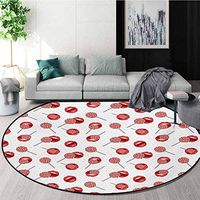 RUGSMAT Modern Modern Machine Round Bath Mat,Sexy Woman Lips with Sweet Candies On Old Fashioned Polka Dots Background Non-Slip No-Shedding Kitchen Soft Floor Mat,Round-55 Inch Pale Peach Vermilion