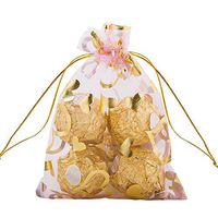 Outdoorfly 50PCS Organza Gift Bags Drawstring,4x6 Inches Jewelry Pouches Bags,Heart Printed Mesh Bags,Wedding Party Favor Baby Shower Bags,Candy Chocolate Sample Bags(Pink Heart)