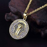 Alloy Plated Gold Bling Style Egypt Pharaohs Pendant Necklace Crystal Hip Hop Prom Woman Pretty Cute For gift Lovely Elegant Women Aesthetic Fashionable Womens