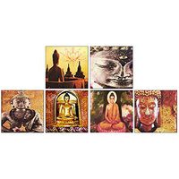 Decorative Matches 6 Square Box Set- Strike Strip on Side of Box- Colored Match Tips- Wooden Matches (Serene Buddha)