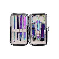 7 pcs Professional Stainless Steel Chameleon Portable Travel Grooming Kit Finger & Toe Nail Care Nail Scissors Fashion Leather Case in Gift Box (Multicolored)