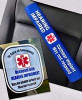 Hearing Impaired Medical Alert Belt Cover and Window Decal Set (Royal Blue)