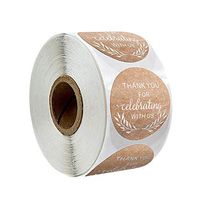1'' Inch Round Glitter Thank You Sticker Kraft Handmade with Love Stickers / 500 Labels Per Roll(Type 1)