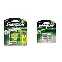 Energizer Rechargeable AA Batteries, NiMH, 2000 mAh, Pre-Charged, 4 count (Recharge Universal) & Rechargeable AAA Batteries, NiMH, 800 mAh, Pre-Charged, 4 count (Recharge Power Plus) - EVENH12BP4