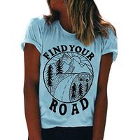 Kiyotoo Women FIND Your Graphic Print Shirt St. Patrick's Day T-Shirt Funny Letter Short Sleeve O Neck Tops Light Blue