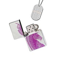 New Vibe Silver Flip Top Lighter - Indian Henna Unicorn Pink