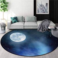 RUGSMAT Moon Modern Machine Round Bath Mat,Night Sky with Stars Full Moon Universe Space Heavenly Bodies Romantic Evening Non-Slip No-Shedding Kitchen Soft Floor Mat,Round-51 Inch