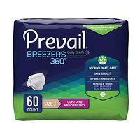 Prevail Breezers 360 Protective Underwear, Ultimate Absorbency, Size Three, 15 Count (Pack of 4 (60 Count))
