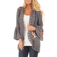 Liraly Women Coats Winter Women Sexy Lace Floral Open Cape Casual Coat Blouse Kimono Jacket Cardigan (US-4 /CN-S, Gray)