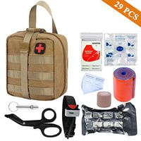 GRULLIN First aid Kit-Tactical Bag,Tourniquet,Adhering Stick,Mylar Blanket,Survival Whistle,CPR Mask,Alcohol Pad,Israeli Bandage,Splint Roll,Medical EMT Scissors (Tan)