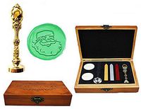 MNYR Christmas Santa Face Luxury Wood Box Gold Metal Peacock Wedding Invitations Gift Cards Paper Stationary Envelope Seals Custom Logo Wax Seal Sealing Stamp Wax Stick Melting Spoon Wood Gift Box Kit