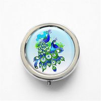 RhyNSky Animal Peacock Mini Portable Pocket Pill Box Case Holder for Purse, 3 Compartments, Silvery, FS212