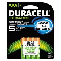 Duracell NLAAA4BCD Rechargeable StayCharged NiMH Batteries, AAA, 4/PK
