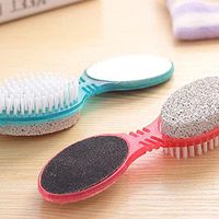 Loneflash 4-in-1 Pedicure Brush，Pumice Stone Bristle Brush Combo Exfoliator Pedicures Smoother Exfoliating w/Strap Handle Remove Dead Skin Massage SPA(Style,Color at Random)