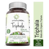 Amazing India Organic Triphala (3 fruits) 750 mg 120 Veggie Capsules (Non-GMO,Gluten Free) Raw, Vegan- Gluten-Free, Plant-Based Nutrition - Supports Cell Regeneration, Detoxification & Overall Health*