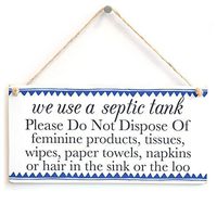 IvyDalton We Use A Septic Tank Please Do Not Dispose Of&Hellip; The Loo - Blue Border Septic Tank Rules Door Shabby Chic Wooden Sign Plaque 5" X10" For Bathroom Or Toilet Easy To Read