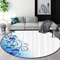 RUGSMAT Abstract Round Area Rug,Purity Symbol Liquid Water Drops Branch Mystic Nature Bubbles Eco Artful Image Living Dinning Room & Bedroom Rugs,Diameter-55 Inch Violet Blue