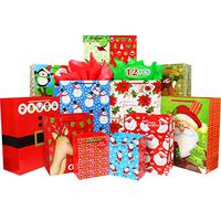Christmas Gift Bags Bulk Set Includes 4 Extra Large 4 Large 4 Medium with Handles Christmas Print Gift Bags Assorted Sizes for Wrapping Holiday Gifts (Variety Pack)