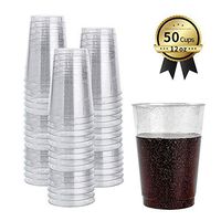 BGLROSOO 50Pcs 12oz Plastic Cups Silver Glitter Cups，Elegant And Transparent, Suitable For Daily Home Party Disposable Drink Cup