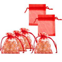 AWELL Red Organza Bags with Drawstrings 2.7x3.5 inch, Small Size, Pack of 100