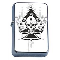 Windproof Refillable Flip Top Oil Lighter with Tin Gift Box Skull-100