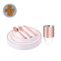 150pcs/25 set Rose Gold Heavyweight Disposable Plastic Plates & Cutlery Set/Wedding Dinnerware set/Party Tableware Set Including 9oz Cups, 10.25" Plates, 7.5" Plates, Fork,Spoon,Knives