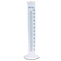 250ml Plastic Graduated Cylinder, Printed and Molded Graduations, Single Metric Scale, Polypropylene, Karter Scientific 237M2 (Single)