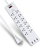 jfegwo 6 Foot Extension Cords Power Strip Surge Protector, 5V/3.1A 3 USB Charging Ports, 12 Multi Outlet Plug Long Cord