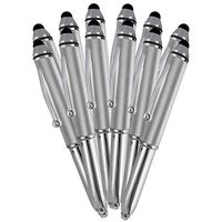 SyPen Stylus Pen for Touchscreen Devices, Tablets, iPads, iPhones, Multi-Function Capacitive Pen with LED Flashlight, Ballpoint Ink Pen, 3-in-1 Pen, 10PK, Silver