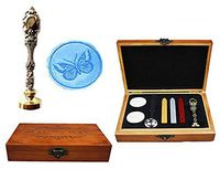 MNYR Butterfly Decorative Luxury Wood Box Silver Metal Peacock Wedding Invitations Gift Cards Paper Stationary Envelope Seals Custom Wax Seal Sealing Stamp Wax Stick Melting Spoon Wood Gift Box Kit