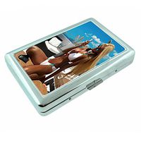 Beach Babe USA Pin Up Girl Model Silver Cigarette Case 15 Metal Wallet Id Holder 4" X 2.75" RFID Protection