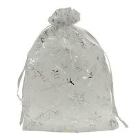 Ankirol 100pcs Christmas Organza Favor Bags Snowflake with Silver Print White Jewelry Candy Gift Bags Samples Display Drawstring Pouches (5x7)