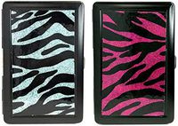 HHB Eclipse Assorted Glitter Zebra Print Designs Metal Cigarette Case Wallet, Holds 16 100s Size Cigarettes, 3101GL-Z (2)