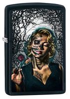 Zippo Custom Lighter: Half Skeleton Pin-Up Girl - Black Matte 78636