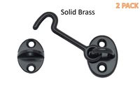 QCAA Forged Brass Cabin & Door Hook Latch & Eye, 2-1/2", Black Coated, 2 Pack, Made in Taiwan