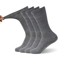 Soft and Warm Diabetic Socks, FOOTPLUS Men Women Stretchy Cuff Extra Wide Anti Blister Circulatory Socks, Cushioned Sole Smooth Toe Dress Socks, 4 Pairs Grey Crew, XX- Large