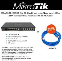 MikroTik RB4011iGS+RM 10xGigabit Port Router with a Quad-core 1.4Ghz CPU, 1GB RAM, SFP+ 10Gbps cage and Desktop case with Rack Ears + 10 Free Cat5e RJ-45 3 ft. Cable
