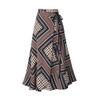Veodhekai Womens Skirt Vintage Print High Split Ruffles Maxi Skirt Irregular Ladies Beach Long Skirt Red