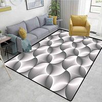 Black and White natural fiber Area Rug for Baby Nursery, Half Toned Abstract Circles Wavy Lines Modern Technology Themed Tile, Easy Maintenance Area Rug Living Room Bedroom Carpet(8'x 10')
