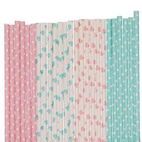 Biodegradable Paper Straws Mix, Gender Reveal, Light Pink Light Blue, Heart Polka Dot (50)