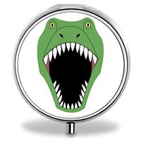 Dinosaur Pill Case, Round Stainless Drug Organizer Container Medicine Cover for Pocket Daily&Weekly