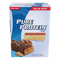 Pure Protein Bars, High Protein, Nutritious Snacks to Support Energy, Low Sugar, Gluten Free, Chocolate Peanut Caramel, 1.76oz, 12 Pack