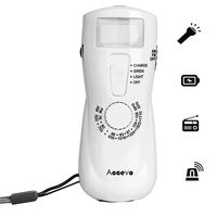 Hand Crank Radio Flashlight, Accevo Self Powered Emergency Radio Smart Phone Charger with Siren USB Jacks for Camping, Hiking, Military(White)