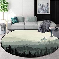 RUGSMAT Forest Non-Slip Area Rug Pad Round,The Panorama of A Valley and Mystic Forest of Pine Trees Nature Theme Protect Floors While Securing Rug Making Vacuuming,Diameter-24 Inch